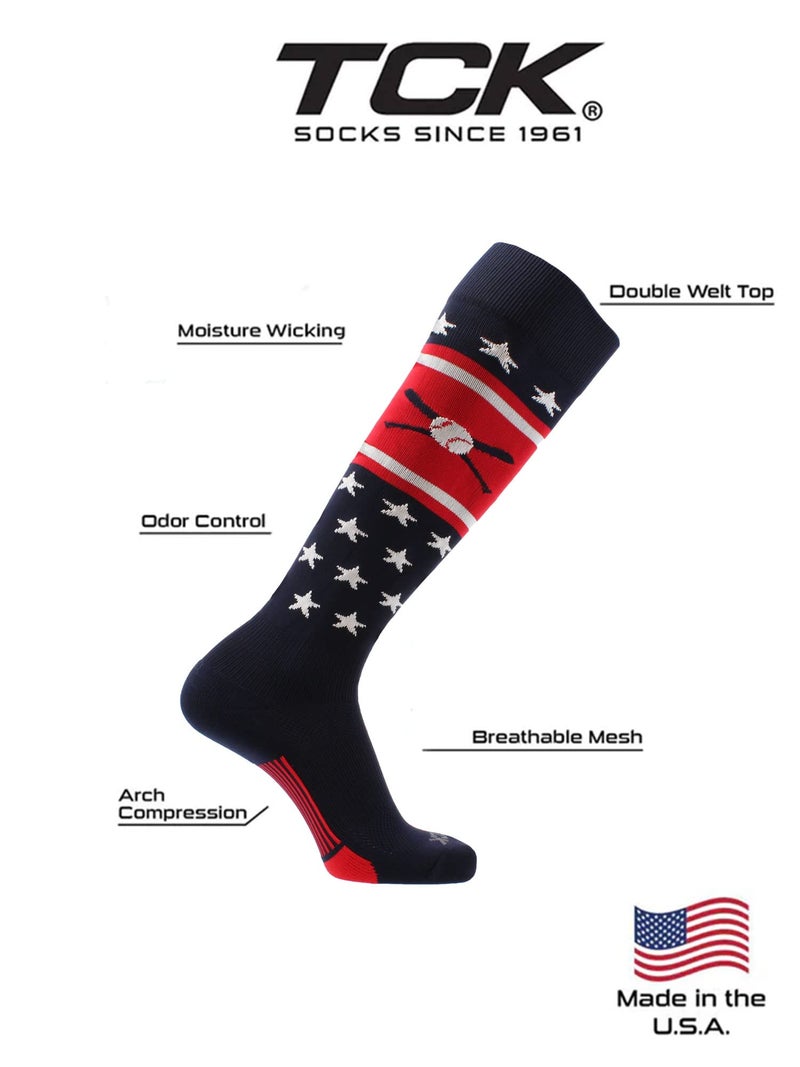 TCK Patriotic USA Baseball Socks with Baseball Bats (Navy/Red/White, Large) - Navy/Red/White,Large - Image 3